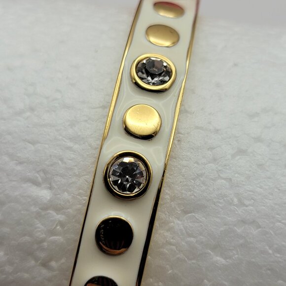 Kate Spade NY Bangle Bracelet Gold Tone White Enamel Crystal Charm 8" - Picture 9 of 11